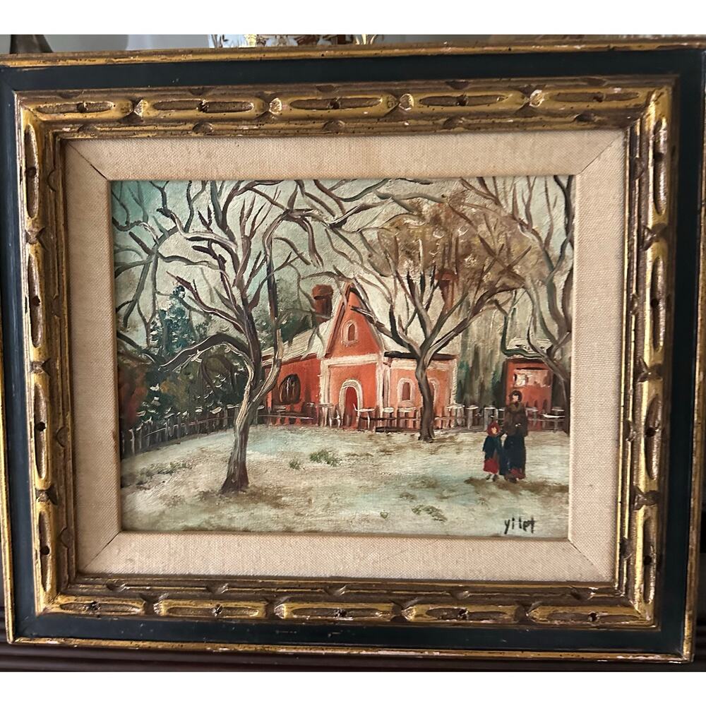 Vintage framed oil painting canvas Chestnut Trees at Louveciennes ornate wood